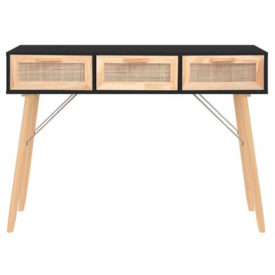 vidaXL Console Table Black 41.3"x11.8"x29.5" Solid Wood Pine&Natural Rattan