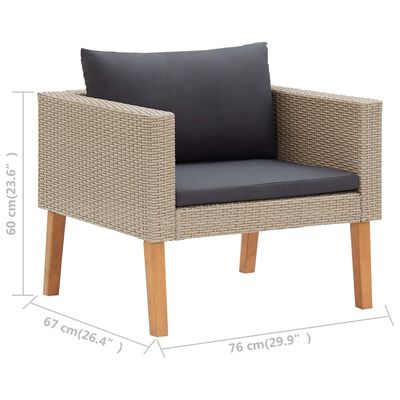 Armchair with dimensions: width 76 cm, depth 67 cm, height 60 cm