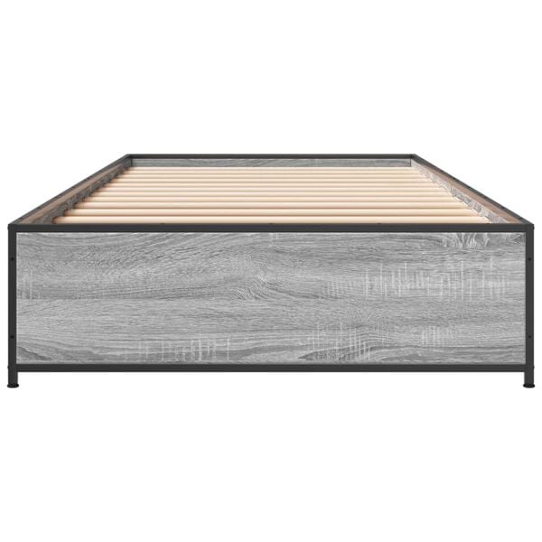 vidaXL Bed Frame Grey sonoma Engineered wood, metal, plywood Single
