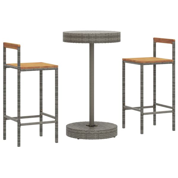 vidaXL Garden Bar Set Grey PE rattan, powder-coated steel, solid acacia wood