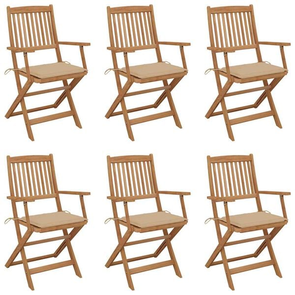 vidaXL Garden Chair Set of 6 Beige Solid Acacia Wood Medium Foldable