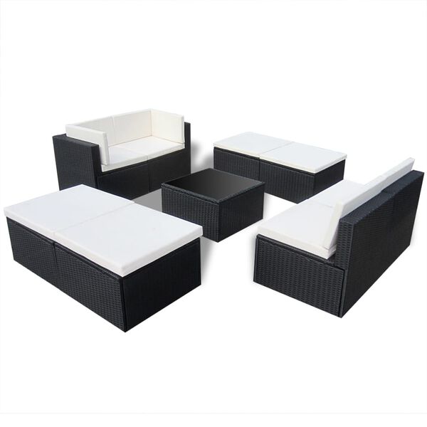 vidaXL 9 Piece Patio Lounge Set with Cushions Poly Rattan Black