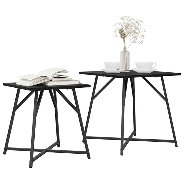 vidaXL Side Table Set 2 pcs Black Oak