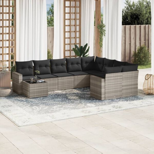vidaXL Garden Sofa Set Light Grey PE rattan Large Modular