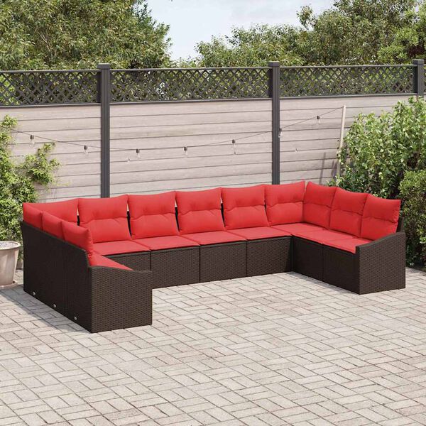 vidaXL Sofa Set with Cushion 10 pcs Brown Poly Rattan