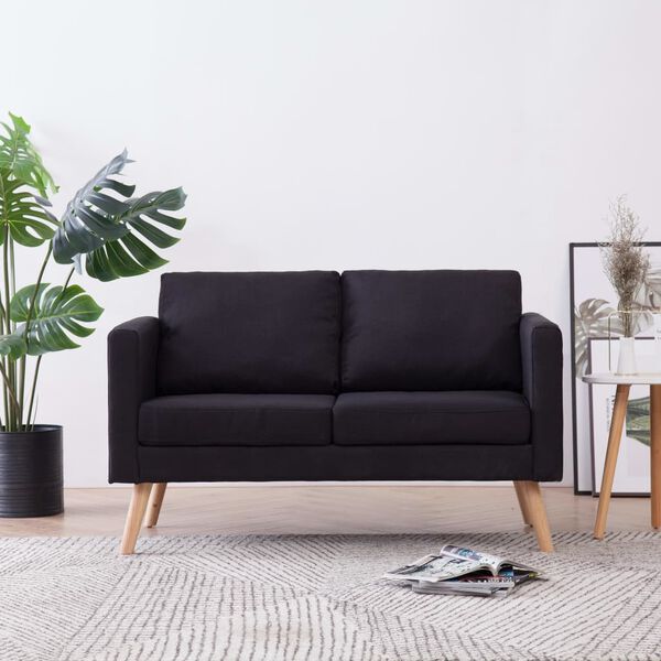 vidaXL Sofa Black Polyester, Wood 2-Seater Removable Covers Sofa