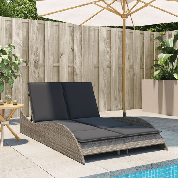 vidaXL Patio Sun Lounger Gray PE rattan Dual seat large outdoor lounger