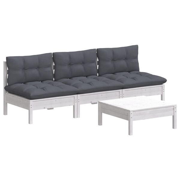 vidaXL Garden Lounge Set White and Anthracite Solid pinewood, fabric