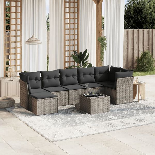 vidaXL Garden Sofa Set Light Grey Poly Rattan Large Removable Covers