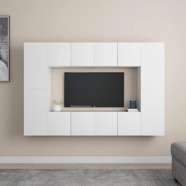vidaXL 8 Piece TV Stand Set White Engineered Wood