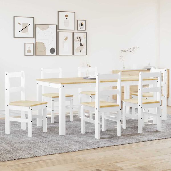 vidaXL Dining Set White Solid pine wood Large Durable Dining Set