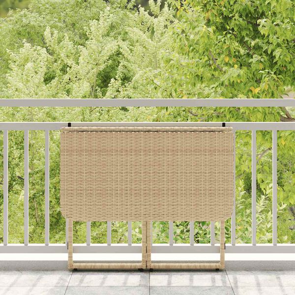 vidaXL Garden Table Beige PE Rattan Compact Foldable