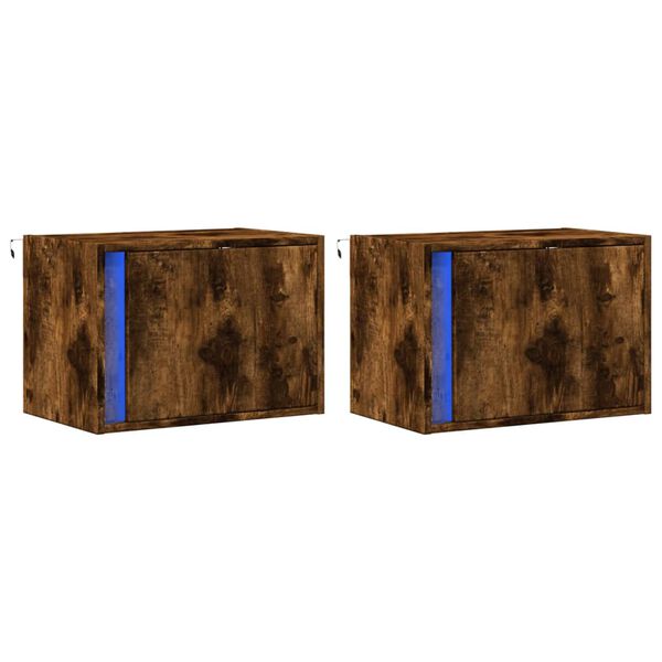 vidaXL Wall-mounted Bedside Cabinet Set of 2 Smoked oak Engineered wood