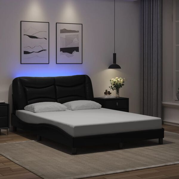 vidaXL Bed Frame Black Faux leather, metal, solid pine wood, plywood