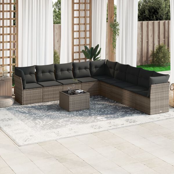 vidaXL Garden Sofa Set Grey PE rattan, powder-coated steel, tempered glass