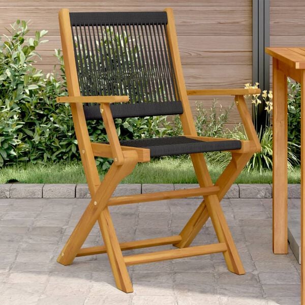 vidaXL Garden Chair Set of 2 Black Solid acacia wood, Polypropylene