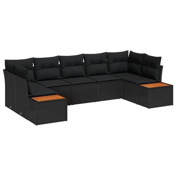 vidaXL Garden Sofa Set with Cushion 7 pcs Black Poly Rattan