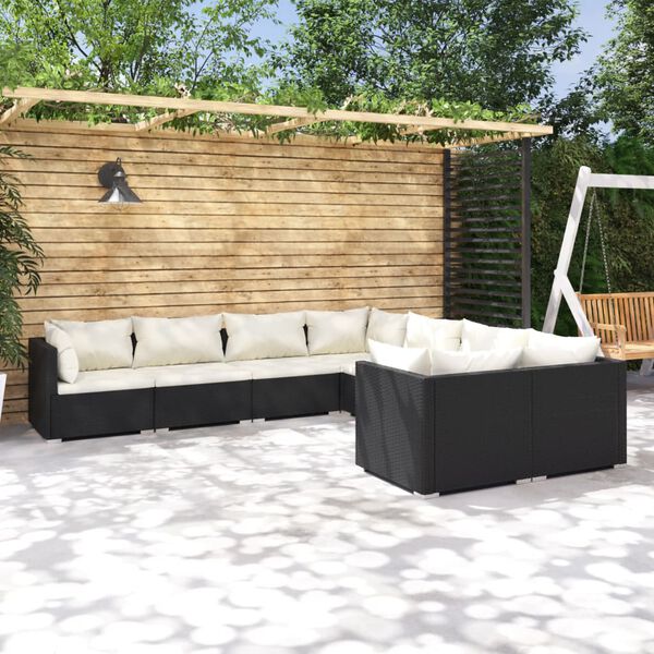 vidaXL Garden Lounge Set Black PE Rattan 27.6 x 27.6 x 23.8 in Modular