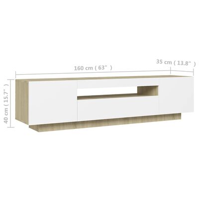 vidaXL TV Cabinet with LED Lights White and Sonoma Oak 63"x13.8"x15.7"