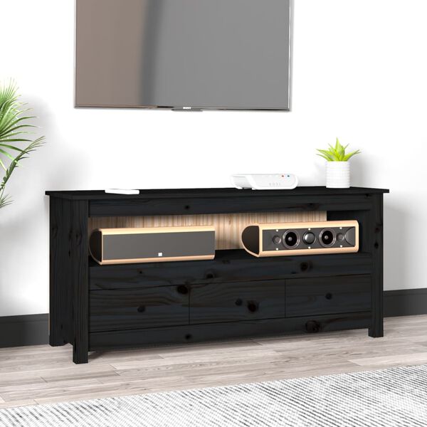 vidaXL TV Cabinet Black Solid pine wood, metal