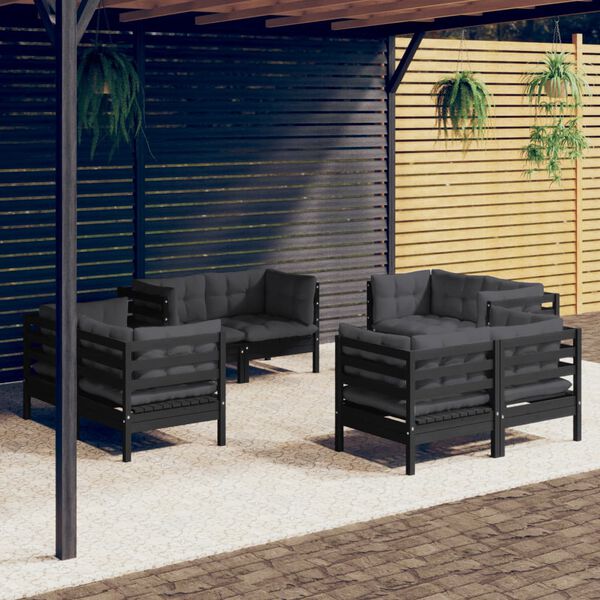 vidaXL Garden Lounge Set Black with Anthracite Cushions
