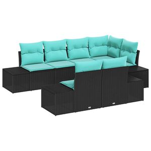 vidaXL Garden Sofa Set with Cushion 7 pcs Black Poly Rattan