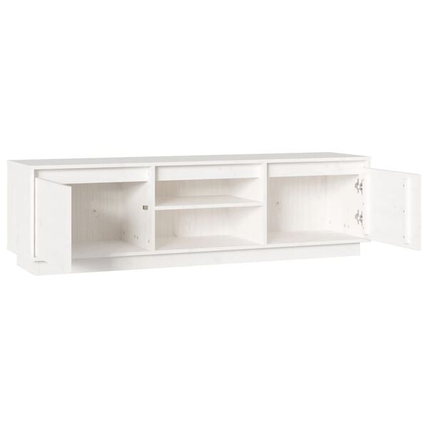 vidaXL TV Cabinet White Solid Pine Wood Medium TV Cabinet Rectangular
