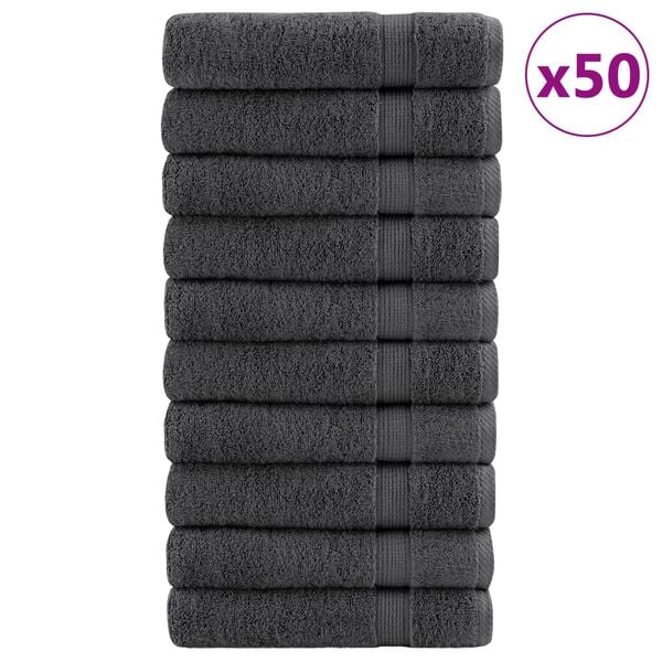 vidaXL Hand Towel Set of 50 Charcoal 100% Cotton 19.7 x 39.4 in