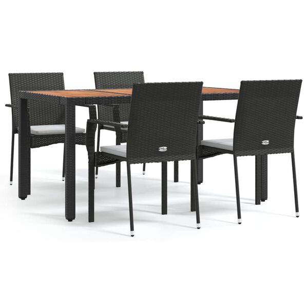 vidaXL Garden Dining Set Black PE rattan 5 Piece Set Modular