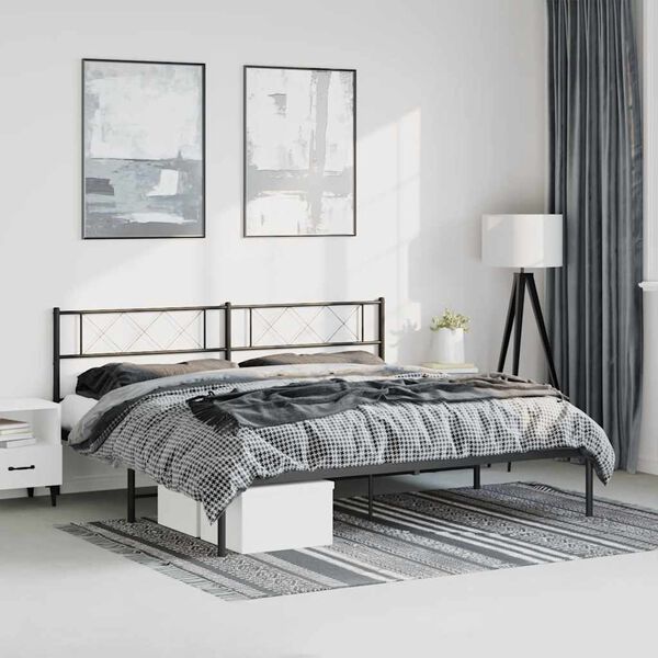 vidaXL Metal Bed Frame Black Powder-coated steel Double Metal Bed Frame