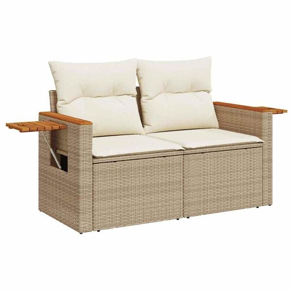 vidaXL Garden Sofa Set Beige PE rattan Large Adjustable Armrests
