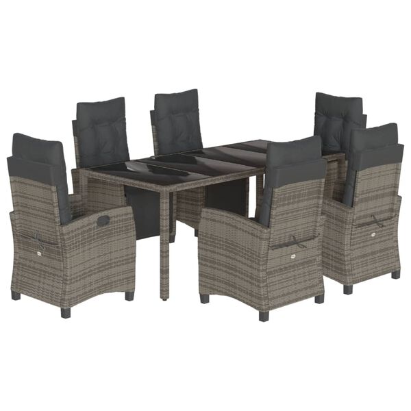 vidaXL Garden Dining Set Grey PE rattan Large Adjustable Footrests