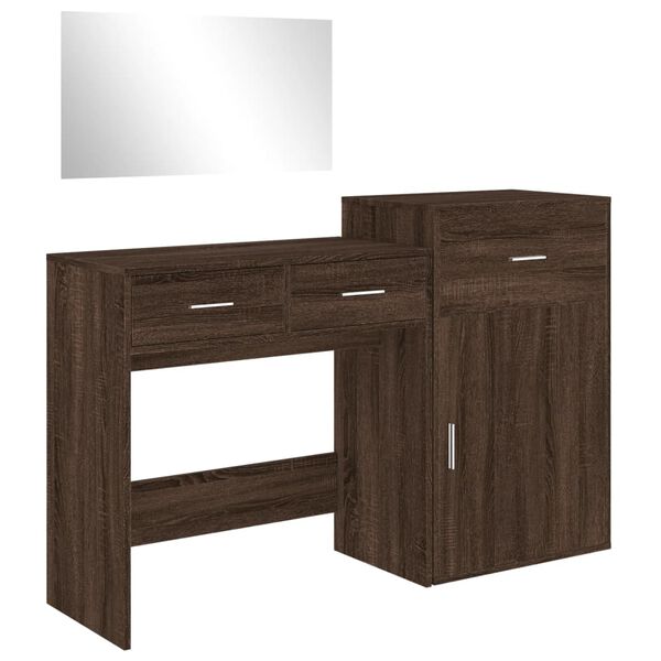 vidaXL Dressing Table Set Brown oak Engineered wood, glass Regular