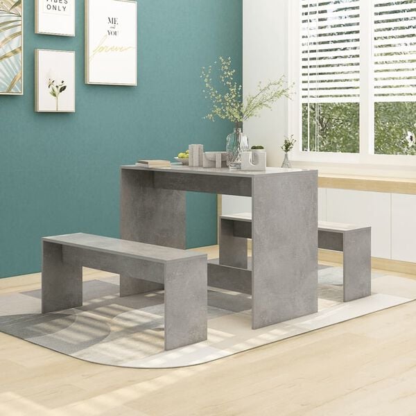 vidaXL Dining Set Concrete Grey Engineered Wood Medium Sleek