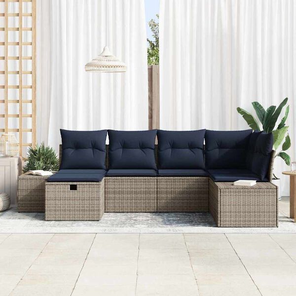vidaXL Garden Sofa Set with Cushion 6 pcs Grey Poly Rattan