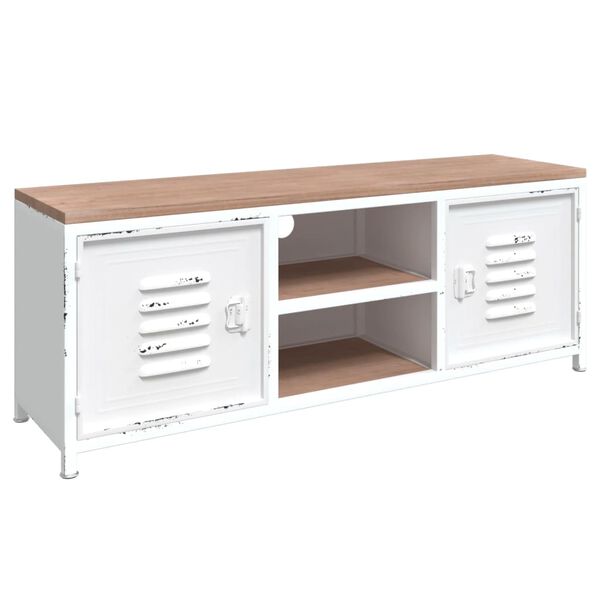 vidaXL TV Cabinet White Iron, Solid Fir Wood Medium TV Cabinet