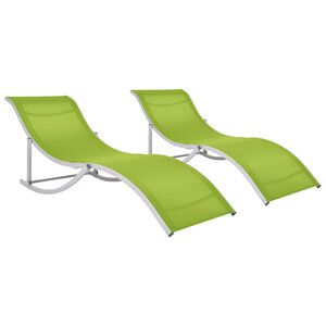 vidaXL Sun Lounger Set of 2 Green and Gray Textilene fabric and aluminum