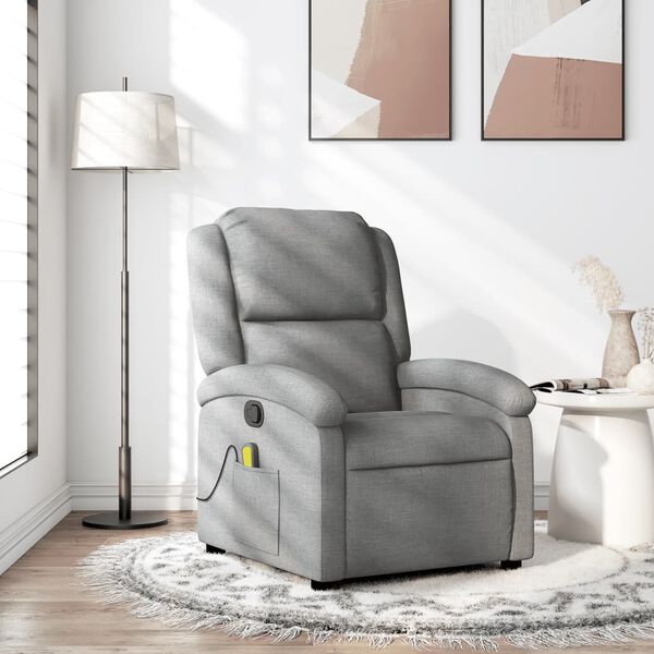 vidaXL Massage Recliner Chair Light grey 100% polyester, metal, plywood