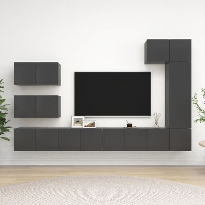 vidaXL 8 Piece TV Stand Set Gray Engineered Wood