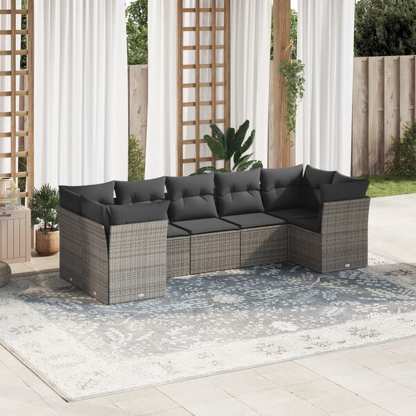 vidaXL Garden Sofa Set Grey PE rattan 7 Piece Set Modular