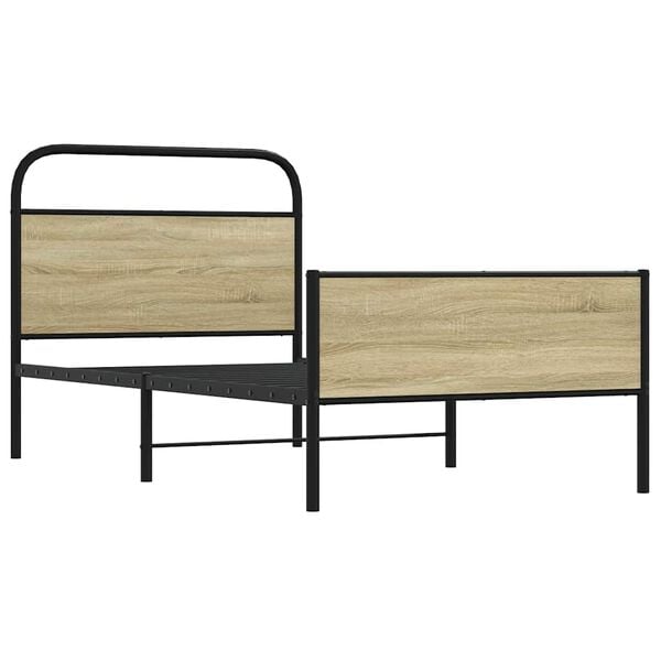 vidaXL Bed Frame Sonoma Oak Steel, Engineered wood Twin Durable