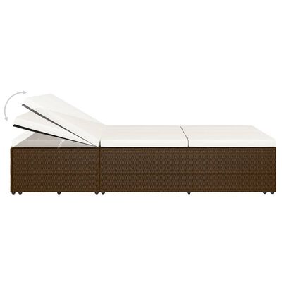 vidaXL Convertible Sun Bed with Cushion Poly Rattan Brown