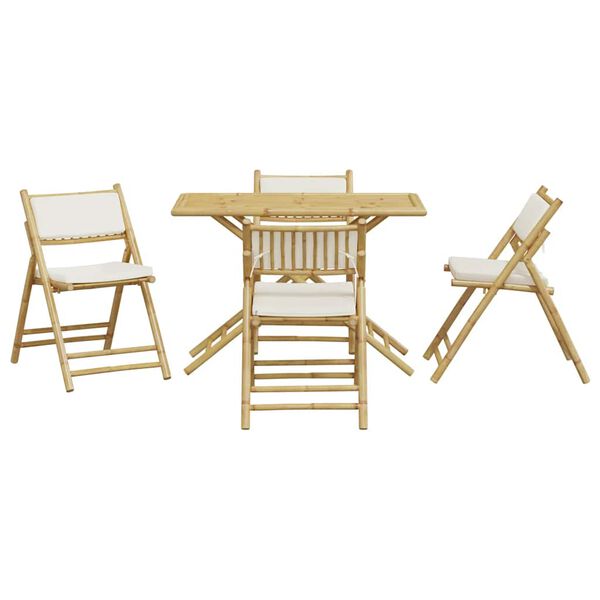 vidaXL Bistro Set Cream White Bamboo Durable Bistro Set Rectangular