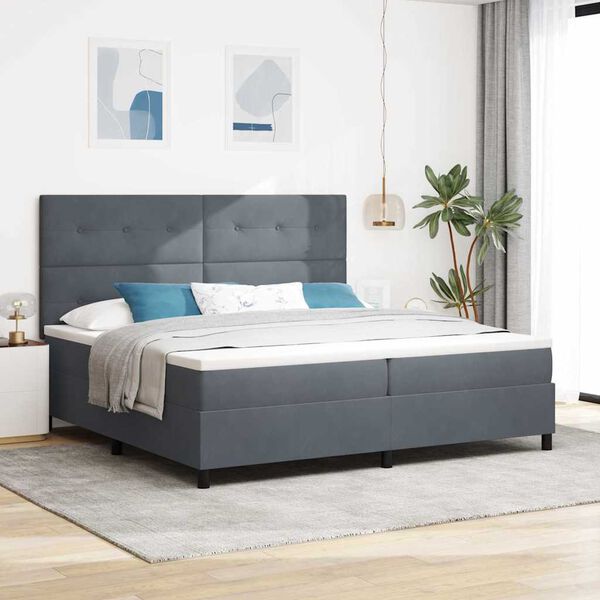 vidaXL LED Box Spring Bed Dark Grey 78.74 x 78.74 in Fabric