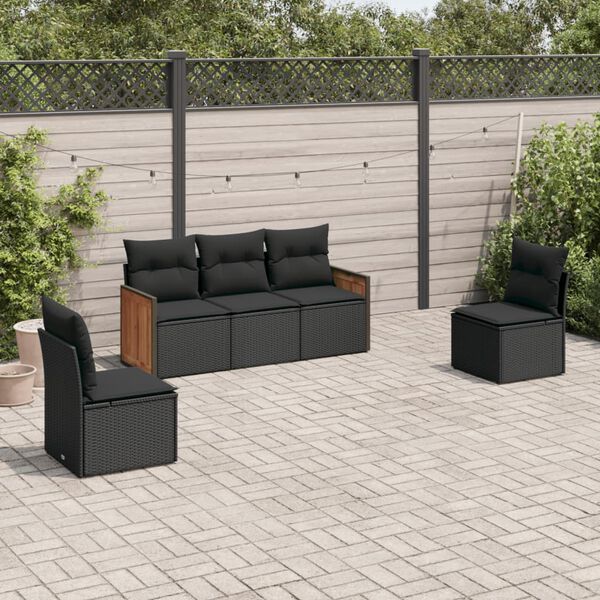 vidaXL Garden Sofa Set Black PE Rattan 5 Piece Set Removable Covers