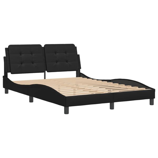vidaXL Bed Frame Black Faux Leather, Metal, Solid Pine Wood, Plywood