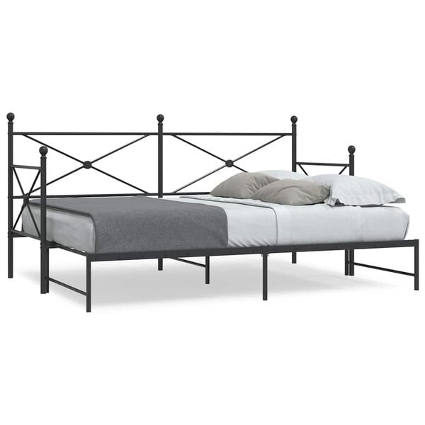 vidaXL Daybed With Trundle Black Steel Queen Expandable