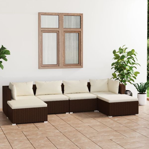 vidaXL Garden Lounge Set Brown PE rattan, powder-coated steel, fabric
