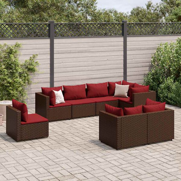 vidaXL Patio Lounge Set Set of 8 Brown PE rattan Large Adjustable Feet