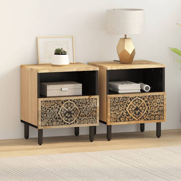vidaXL Bedside Cabinets 2 pcs 15.7"x13"x18.1" Solid Wood Mango